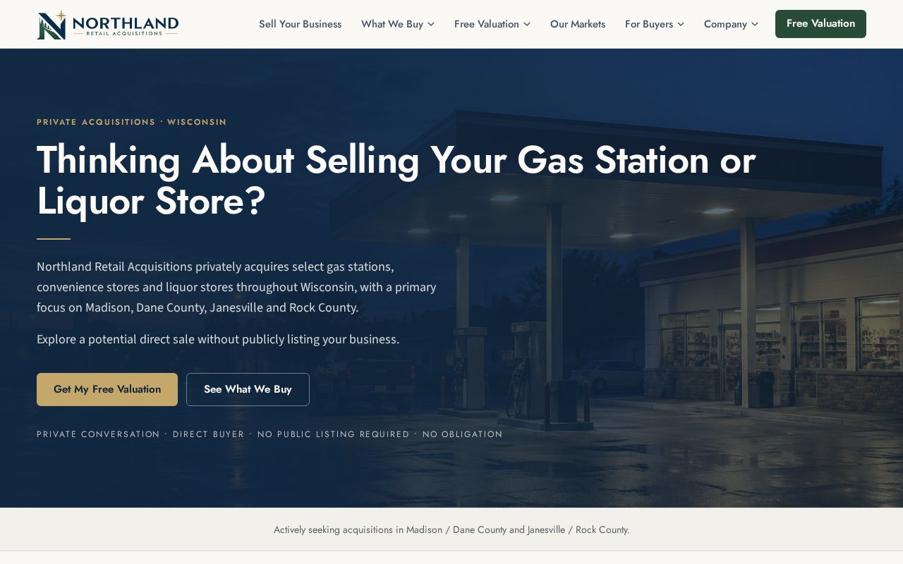Homepage of Northland Retail Acquisitions at northlandretailacquisitions.com, built by LOCORA
